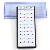 Sterling 40PCS Mixed Color Crystal Ear Stud Jewelry Fashion Earrings in box  
