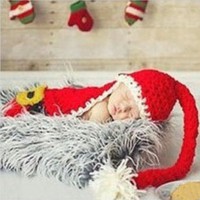 Hot Crochet Christmas Santa Costume Cape with Hat Newborn Baby Photography Props