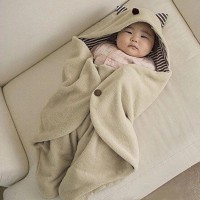 Infant Baby Swaddle Fleece Warm Blanket Hooded Wrap Sleeping Bag Multifunction 