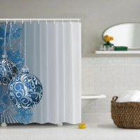 1.8*1.8mBlue White Hanging Chrismas Ball Ornament Fabric Bathroom Shower Curtain
