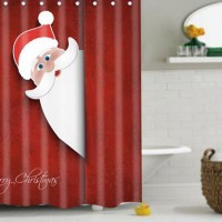 1.8*1.8m Santa Claus Peeking Christmas Funny kids Fabric Bathroom Shower Curtain