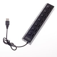 7 usb 2.0 ports hub concentrator, ABS material, with LED indicator, separate switches, Black