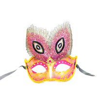 Women's Pretty Masquerade Mask, Color Painted Peacock feathers Mask, Rose red