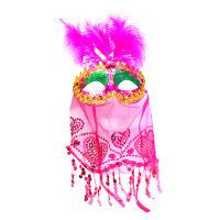 Women's Lace Veil Pretty Masquerade Mask, Rose Red