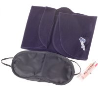 3 IN 1 Travel Suit Air Cushion Portable Pillow & Eye Mask Cover & Earplugs Black with Blue