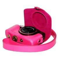 Leather Protective Camera Case for  Camera Shoulder Bag Rose Red