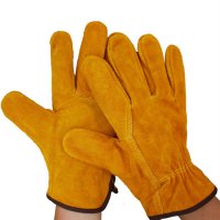 A Pair/Set Fireproof Durable Cow Leather Welder Gloves Anti-Heat Work Gloves
