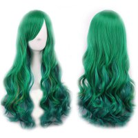 65cm Ladies Green Gradient Change Long Curly Full Wig Hair Extension Cosplay
