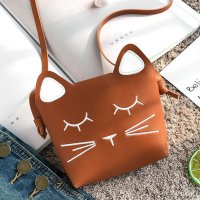 Cute Cat Face Baby Girls Mini Bag PU Leather Crossbody Bag Shoulder Bag