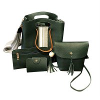 4Pcs Women Barrel Magnetic Snap Tassels Shoulder Bag Handbag Card Purse Bag