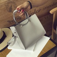 Fashionable Women PU Leather Handbags Metal Circle Rings Single Shoulder Bag