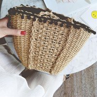Handmade Woven Straw Handbag Large Capacity Small Fur Ball Single Shoulder Bag
