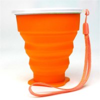 Stainless Steel Silicone Folding Cup With Lanyard Tooth Mug With Cover Lid