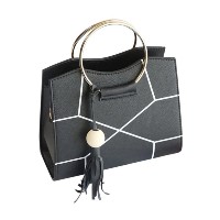 Charming Women PU Leather Wooden Bead Tassels Big Ring Handle Crossbody Bag