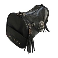 All Matched Women Skull Rivet Tassels Shoulder Bag Handbag Crossbody Black