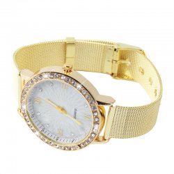 Women's Crystal Round Quartz Stainless Steel Mesh Band Wrist Watch Gift