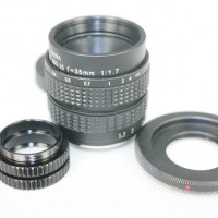 Black 35mm f/1.7 CCTV Lens for Nikon 1 + C Mount to Nikon 1 adapter +2 Macro Rings