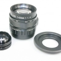 Black 50mm f1.4 CCTV Lens for Nikon 1 + C Mount to Nikon 1 adapter +2 Macro Rings