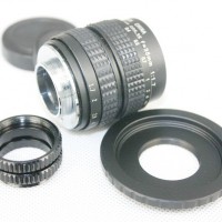 Black 35mm f/1.7 CCTV Lens for Fuji FX + C Mount to Fuji FX adapter +2 Macro Rings