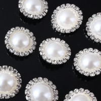 10 In 1 DIY Fashionable Pearl & White Rhinestone Round Button Sewing Craft New