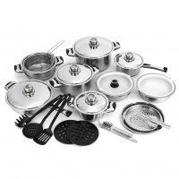 17-Piece/Set Stainless Steel  Cookware Set Silver and Black Kitchen Too