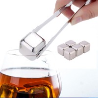 6pcs Drill 304 Stainless Steel Whiskey Stones Whisky Scotch Silver Ice Cold