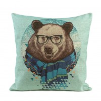 Bear Pattern Pillowcase Cotton Linen Square Cushion Cover Cartoon Sofa