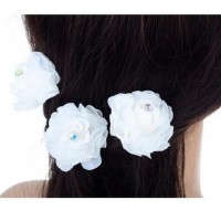 Beautiful Wedding Bridal White Rose Flower Crystal Rhinestone Hair Pin Hair Clip