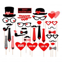 33pcs Photo Booth Props Moustache Love Mask on A Stick For Wedding Party Supply
