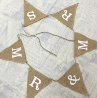 Vintage Linen Wedding Mr and Mrs Bunting Banner Photo Props Party Photography