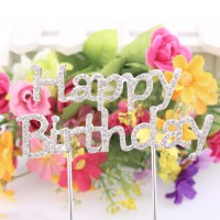 1pc Cake Topper with Rhinestone Happy Birthday Letters Design Topper Pick Stick